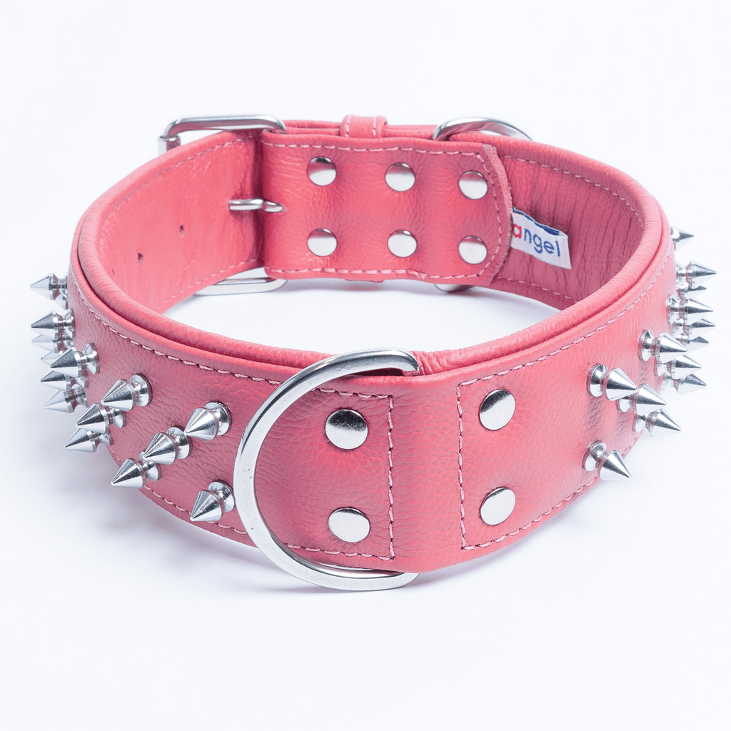 Glamorous Pups : Amsterdam Multi-Line Spiked Leather Dog Collar – Luxury Genuine Leather Power Collar with Stainless Steel Hardware