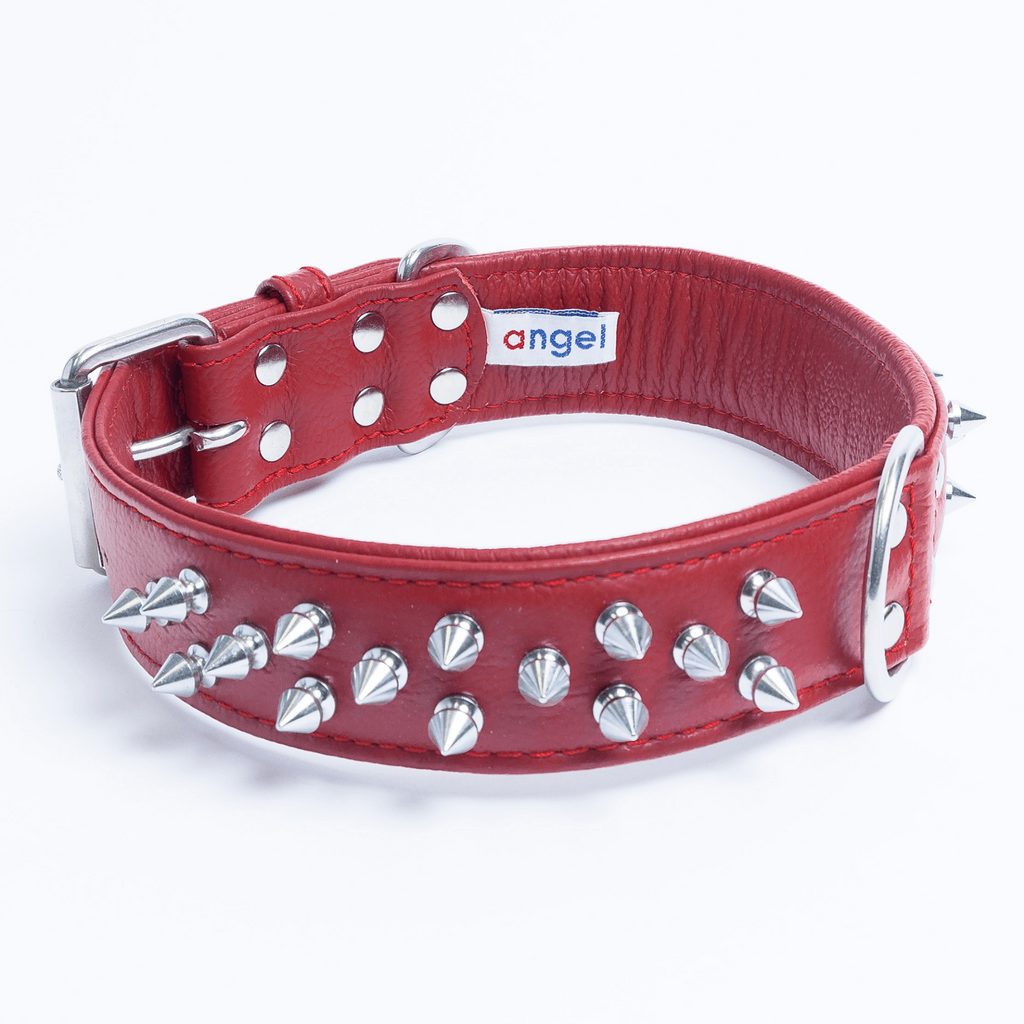 Glamorous Pups : Amsterdam Multi-Line Spiked Leather Dog Collar – Luxury Genuine Leather Power Collar with Stainless Steel Hardware