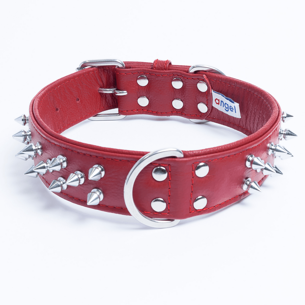 Glamorous Pups : Amsterdam Multi-Line Spiked Leather Dog Collar – Luxury Genuine Leather Power Collar with Stainless Steel Hardware