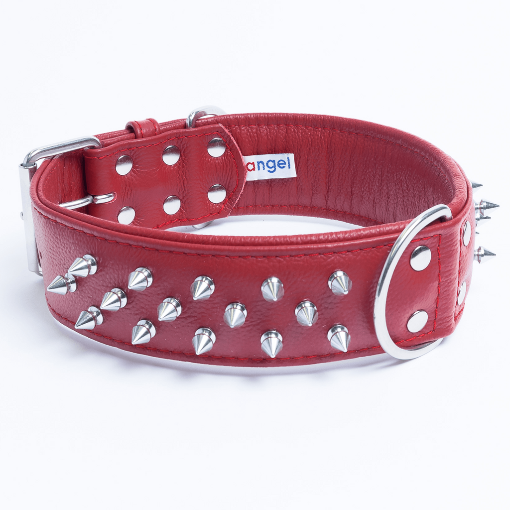 Glamorous Pups : Amsterdam Multi-Line Spiked Leather Dog Collar – Luxury Genuine Leather Power Collar with Stainless Steel Hardware