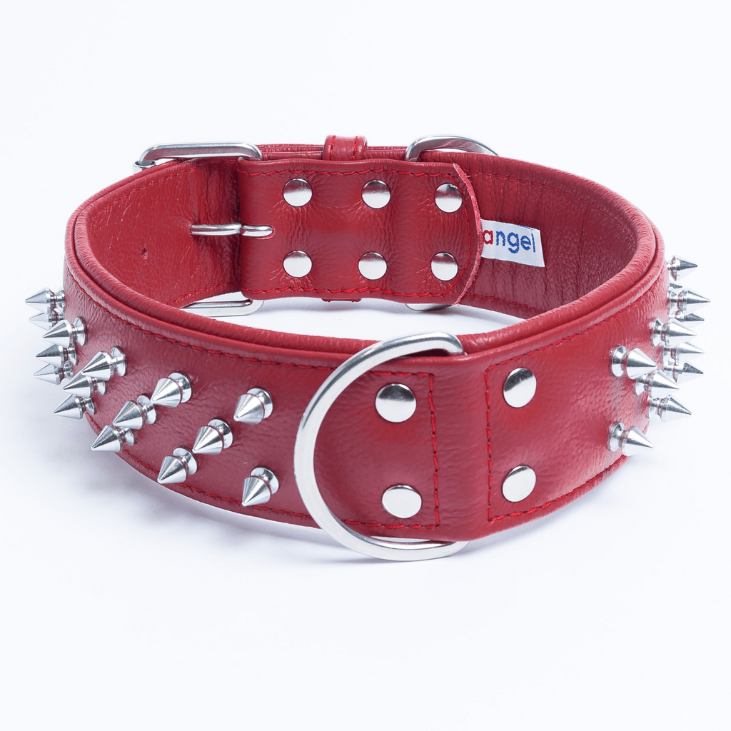 Glamorous Pups : Amsterdam Multi-Line Spiked Leather Dog Collar – Luxury Genuine Leather Power Collar with Stainless Steel Hardware