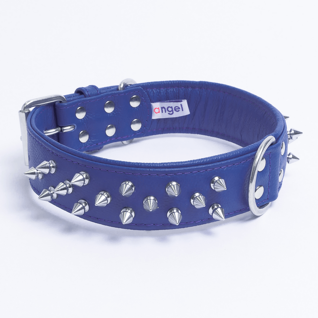 Glamorous Pups : Amsterdam Multi-Line Spiked Leather Dog Collar – Luxury Genuine Leather Power Collar with Stainless Steel Hardware