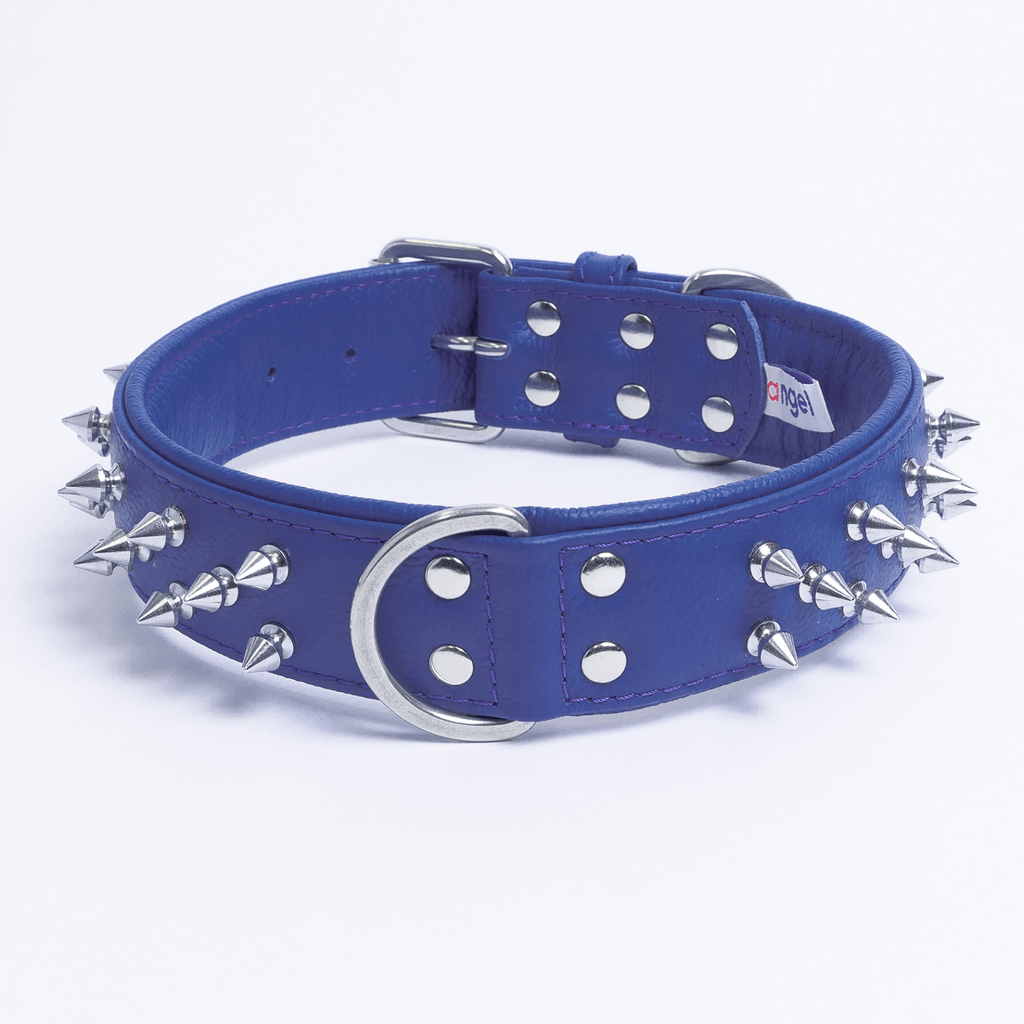 Glamorous Pups : Amsterdam Multi-Line Spiked Leather Dog Collar – Luxury Genuine Leather Power Collar with Stainless Steel Hardware