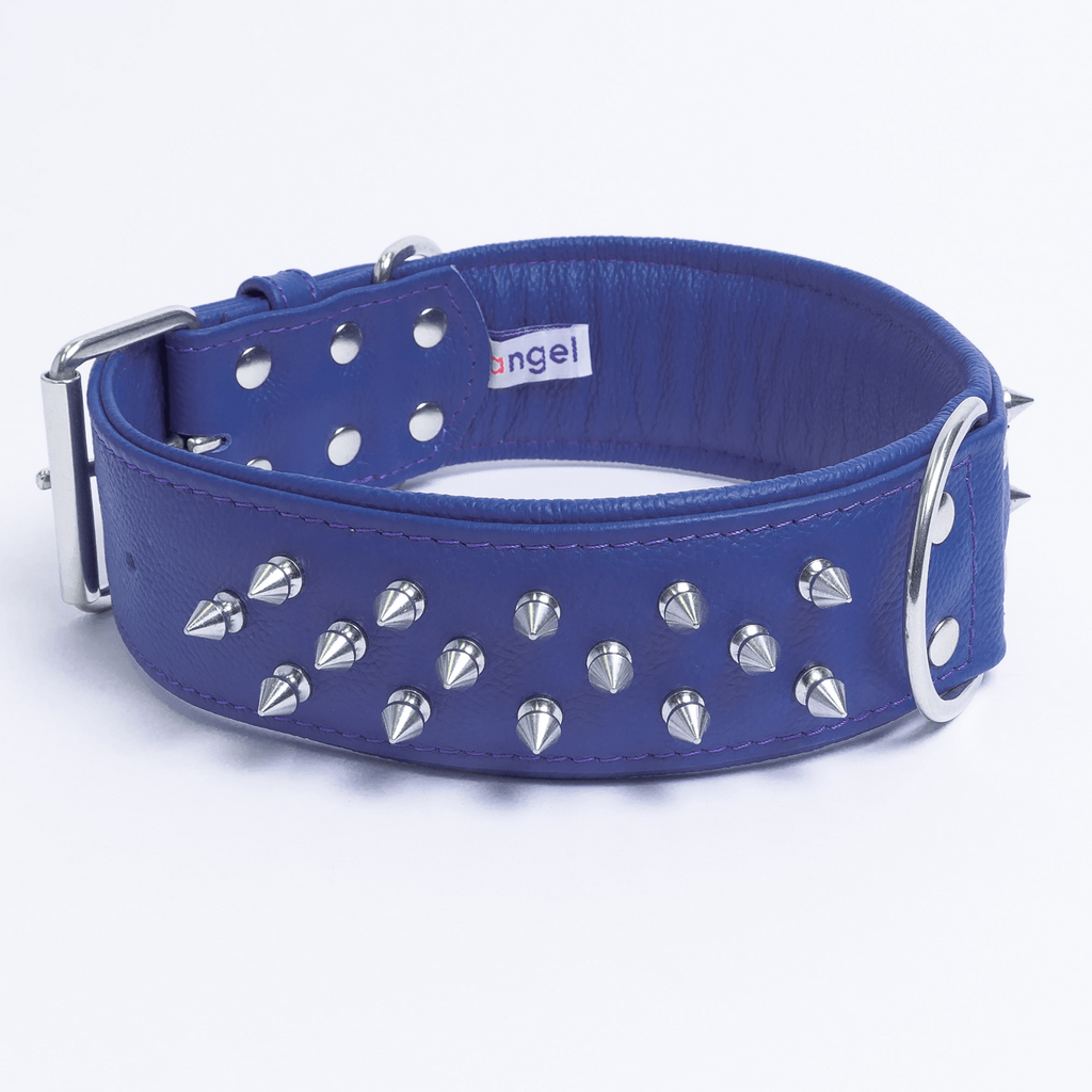 Glamorous Pups : Amsterdam Multi-Line Spiked Leather Dog Collar – Luxury Genuine Leather Power Collar with Stainless Steel Hardware