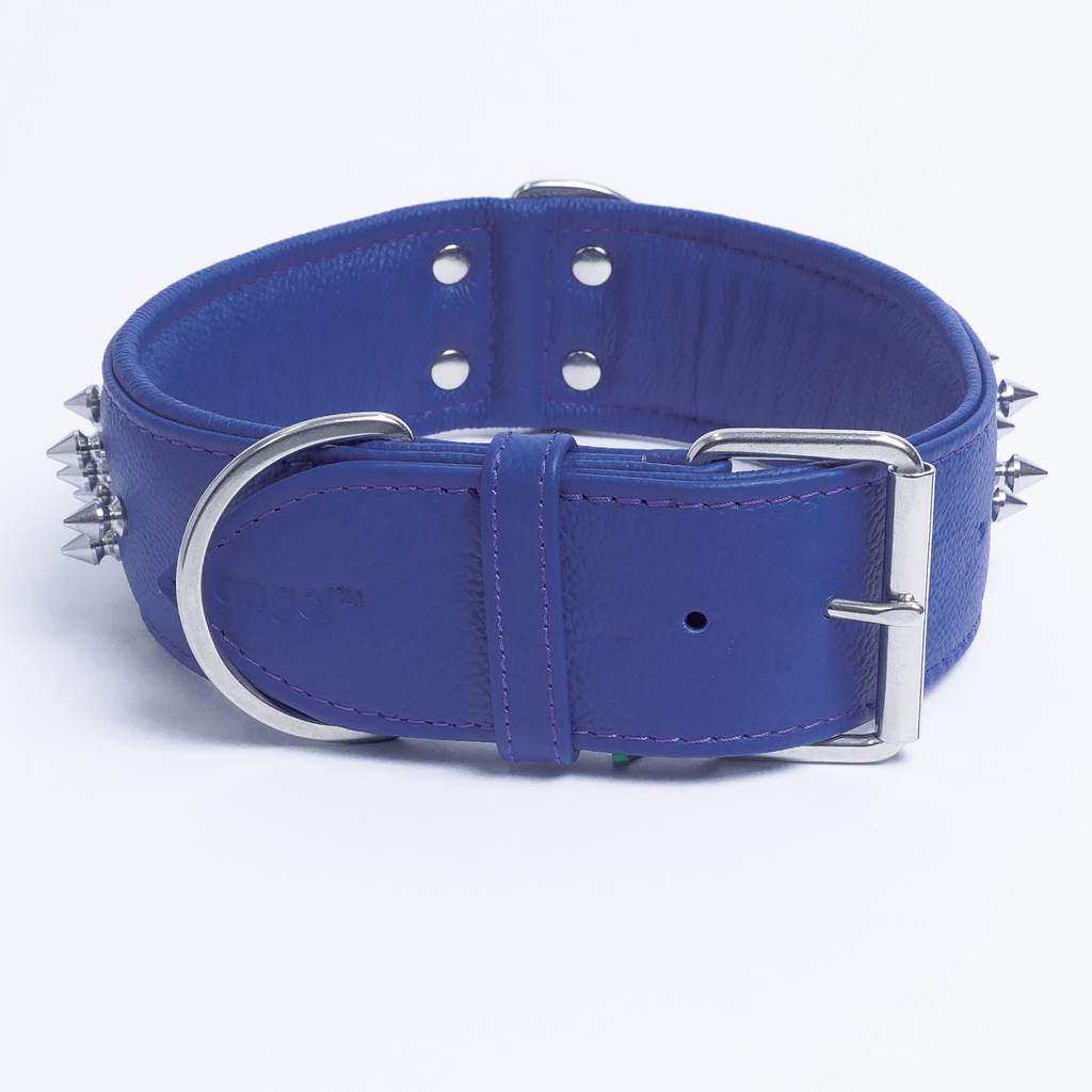 Glamorous Pups : Amsterdam Multi-Line Spiked Leather Dog Collar – Luxury Genuine Leather Power Collar with Stainless Steel Hardware