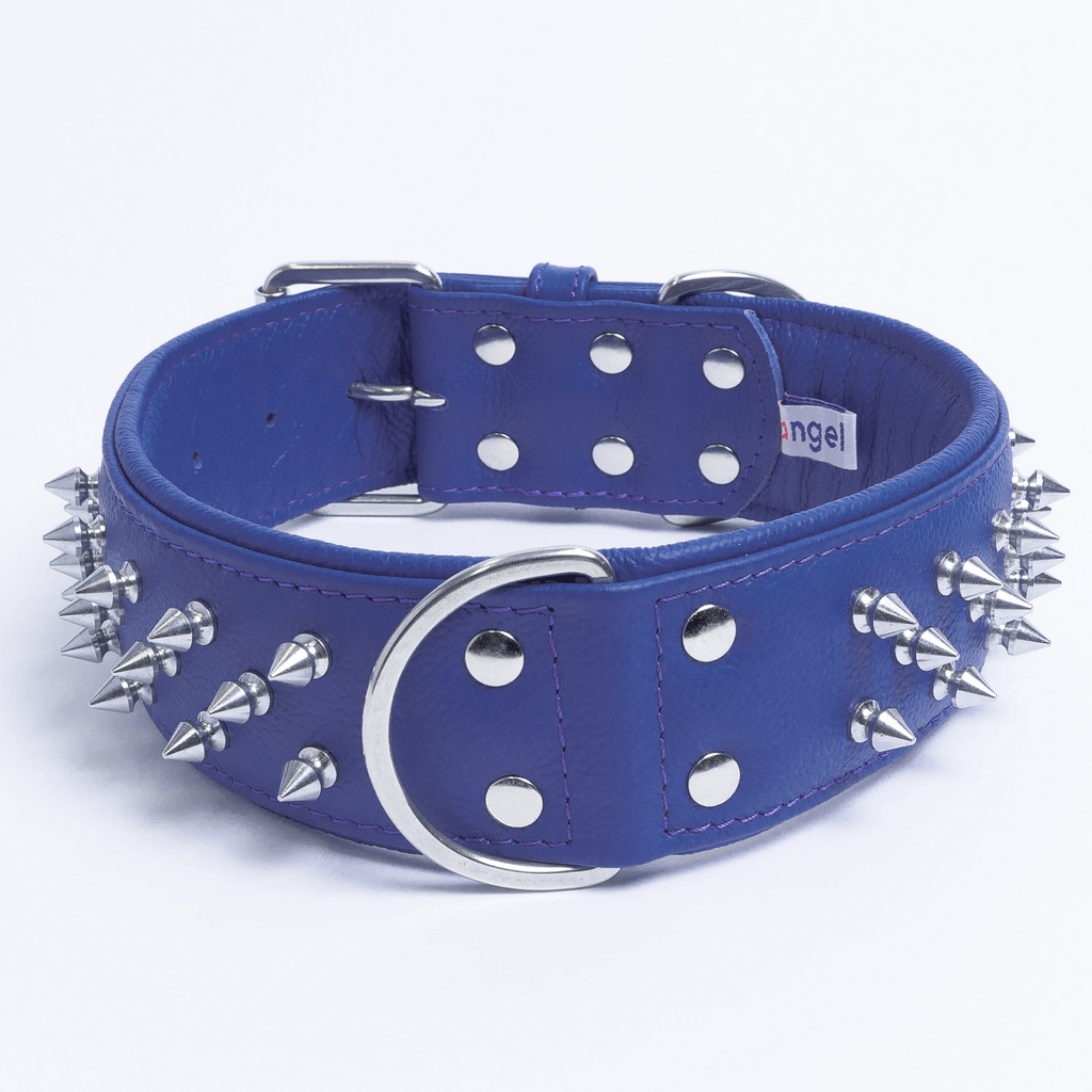 Glamorous Pups : Amsterdam Multi-Line Spiked Leather Dog Collar – Luxury Genuine Leather Power Collar with Stainless Steel Hardware