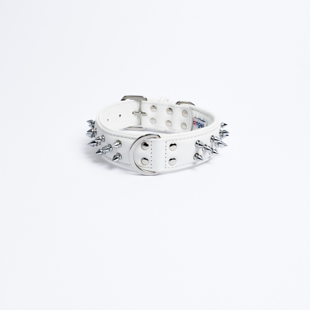 Glamorous Pups : Amsterdam Multi-Line Spiked Leather Dog Collar – Luxury Genuine Leather Power Collar with Stainless Steel Hardware