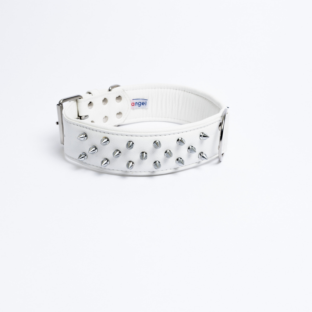 Glamorous Pups : Amsterdam Multi-Line Spiked Leather Dog Collar – Luxury Genuine Leather Power Collar with Stainless Steel Hardware