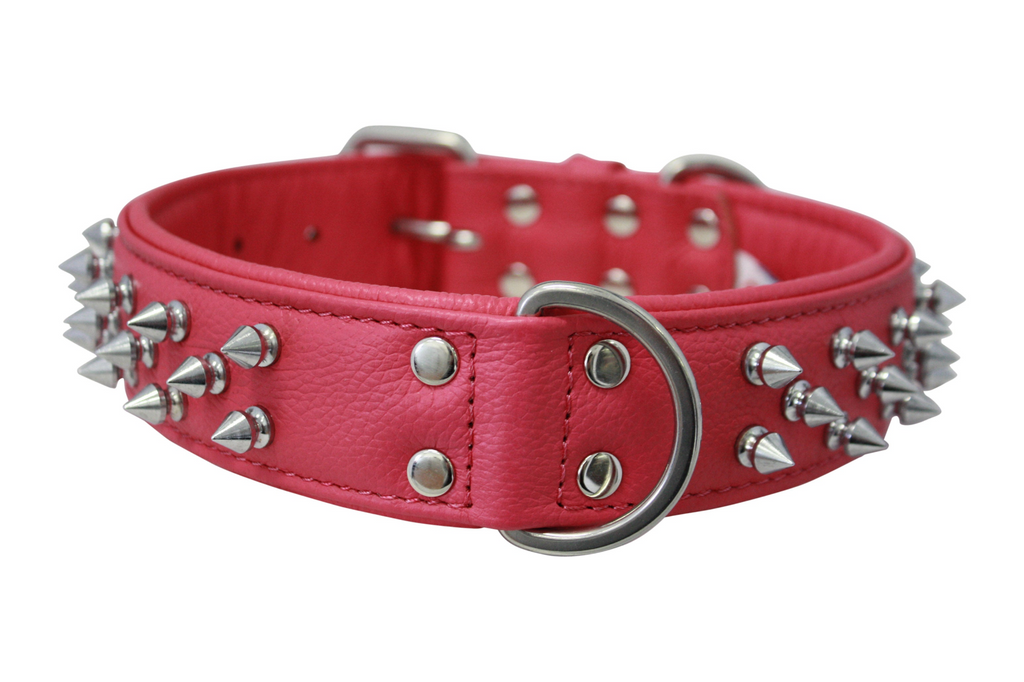 Glamorous Pups : Amsterdam Multi-Line Spiked Leather Dog Collar – Luxury Genuine Leather Power Collar with Stainless Steel Hardware