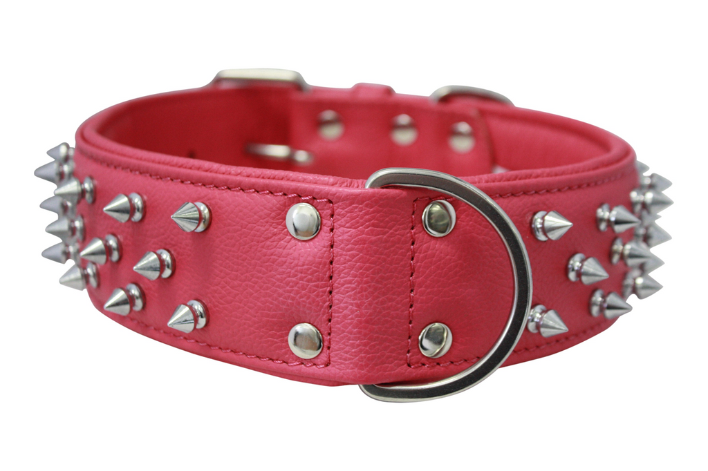 Glamorous Pups : Amsterdam Multi-Line Spiked Leather Dog Collar – Luxury Genuine Leather Power Collar with Stainless Steel Hardware