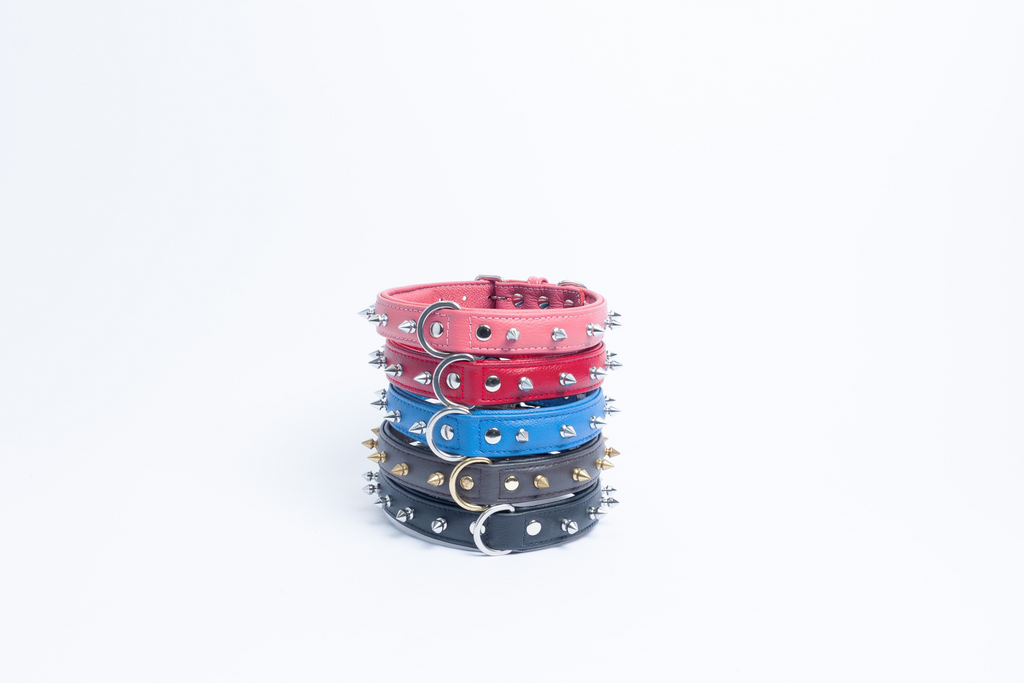 Glamorous Pups : Rotterdam Spiked Leather Dog Collar – Bold Chrome Spikes & Premium Leather Style