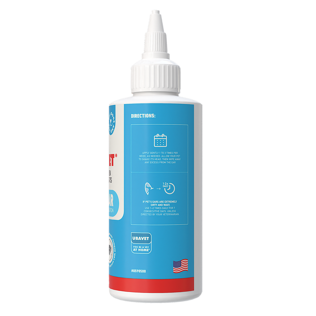 Glamorous Pups : UBAVET Ubasan Ear Cleansing Solution for Dogs & Cats – 4 fl oz (120 ml) Gentle Aloe & Salicylic Acid Formula – Alcohol-Free Ear Cleaner with Peach Fragrance