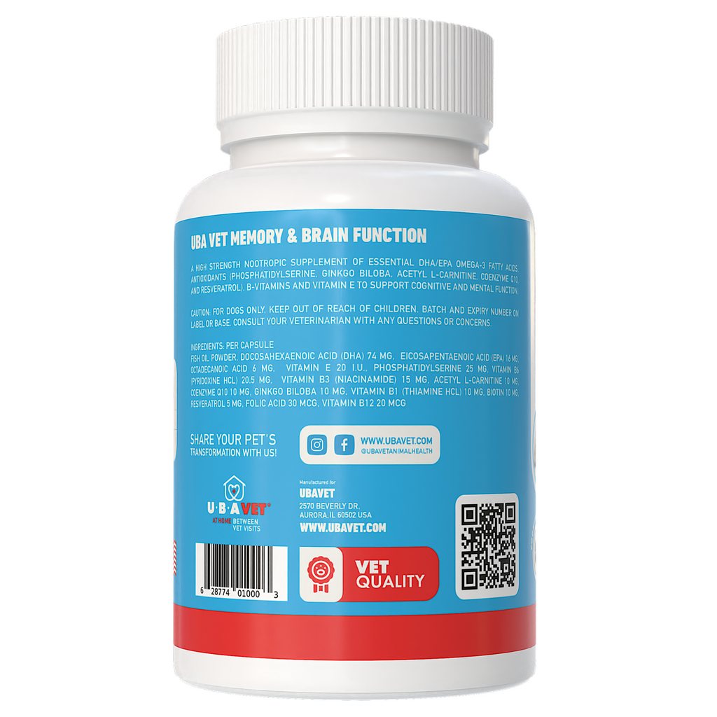 Glamorous Pups : UBAVET Cognadin Memory & Brain Support for Senior Dogs – 90 Count | Advanced Cognitive Health Supplement with Omega-3, Phosphatidylserine & Ginkgo Biloba for Aging Dogs