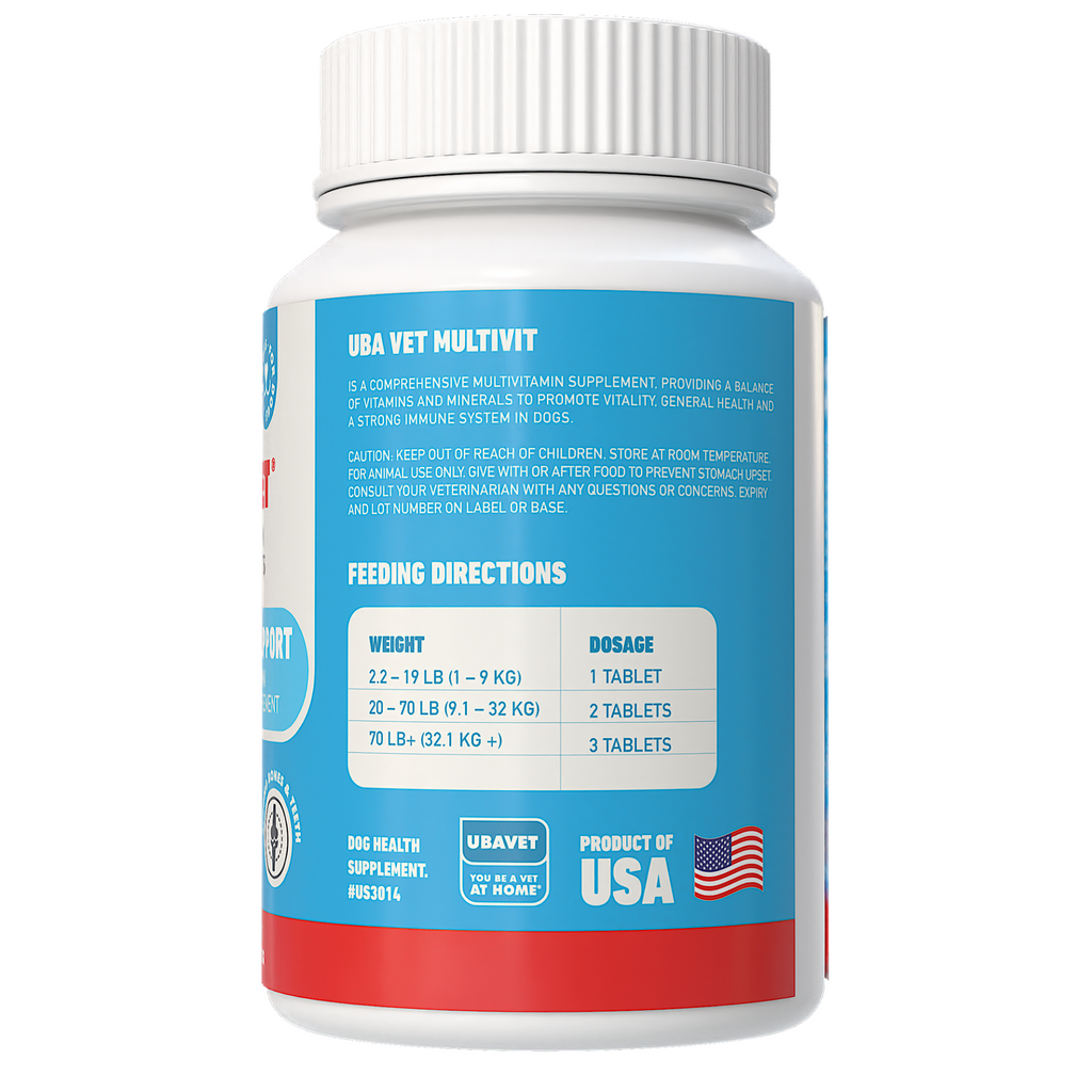 Glamorous Pups : UBAVET MULTIVIT Daily Vitamin & Mineral Tablets for Dogs – Complete Multivitamin Support for Immunity, Skin, Coat & Vitality (90 ct)