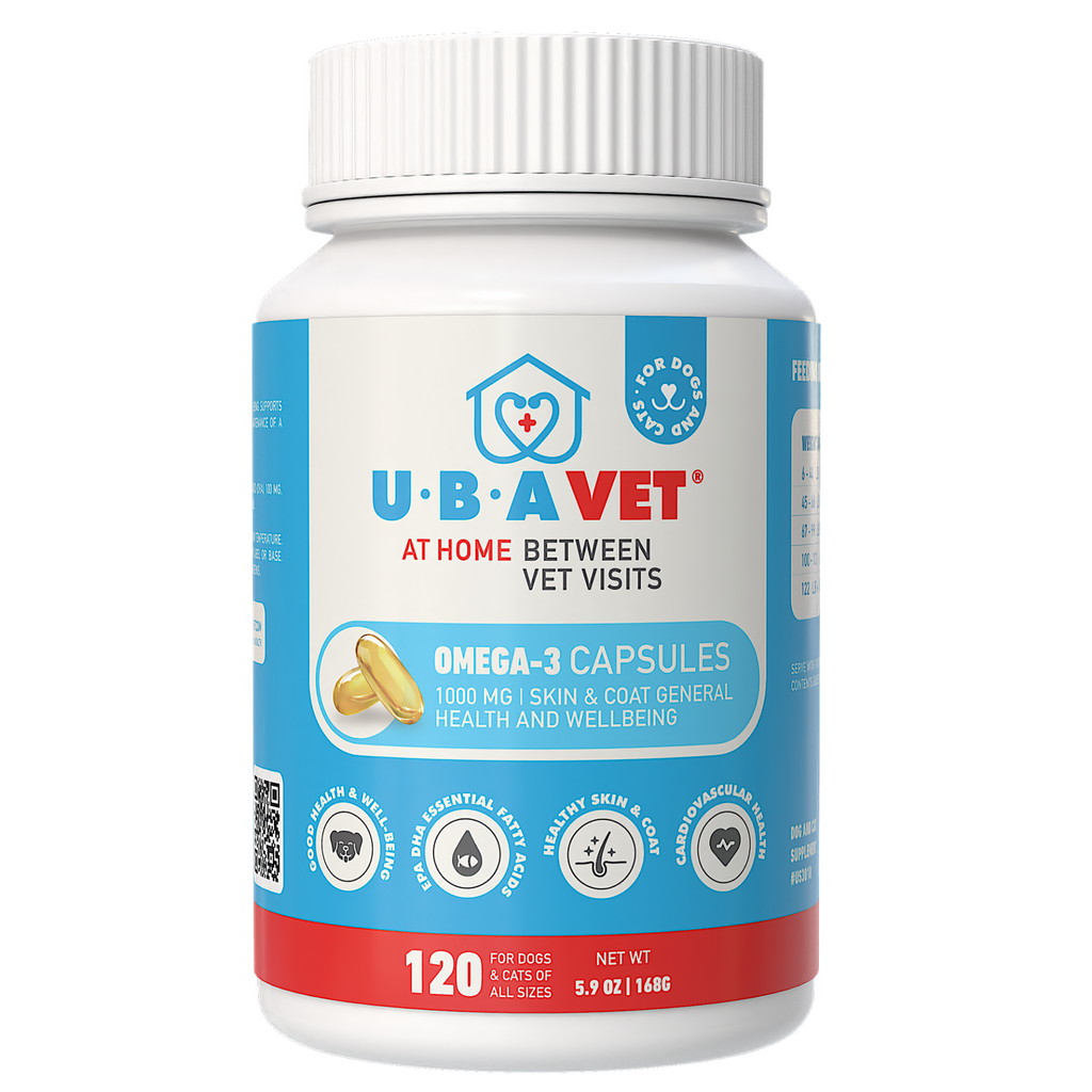 Glamorous Pups : UBAVET Ubameg EFA 1000mg Omega-3 Fatty Acid Capsules for Dogs & Cats (120 Caps) – Advanced Fish Oil Supplement with EPA, DHA & Vitamins A, D, E for Skin, Coat, Heart & Joint Health