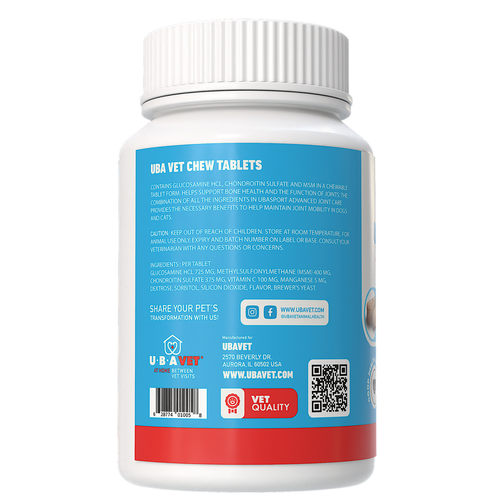Glamorous Pups : UBAVET UBASPORT Advanced Joint Care Tablets for Dogs & Cats – Premium Glucosamine, Chondroitin & MSM Formula for Mobility, Strength & Comfort