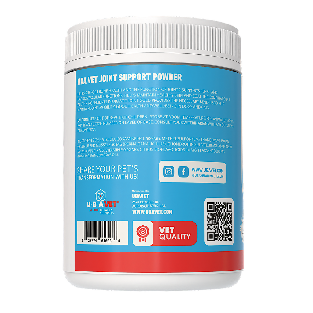 Glamorous Pups : UBAVET Joint Gold Joint Care Powder for Dogs & Cats – 8.8 oz (250g) | Advanced Joint Support with Glucosamine, Chondroitin, MSM & Green Lipped Mussels