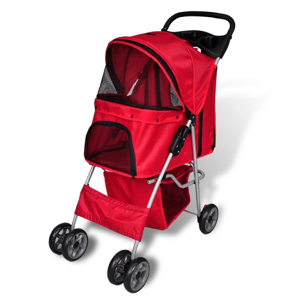 Glamorous Pups : vidaXL Pet Stroller Red PVC Medium Foldable Pet Stroller Rectangular