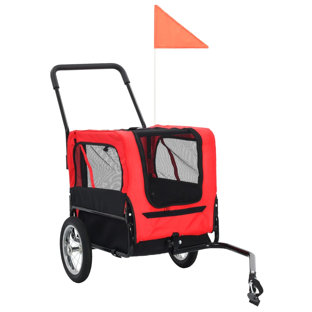 Glamorous Pups : vidaXL Pet Bike Trailer Red and Black Oxford fabric and steel Collapsible