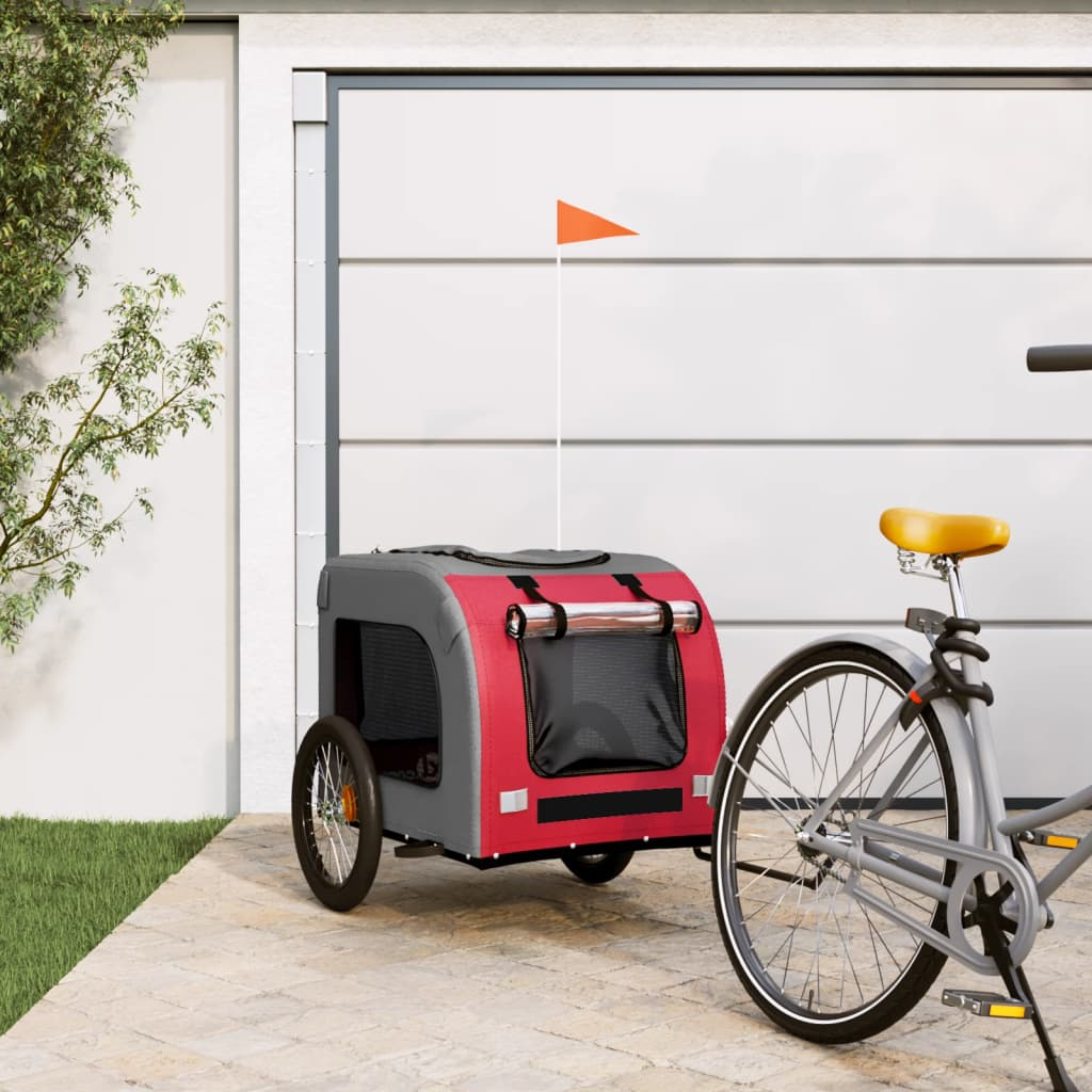 Glamorous Pups : vidaXL Pet Bike Trailer Red and Grey Oxford fabric, Iron, PVC Compact