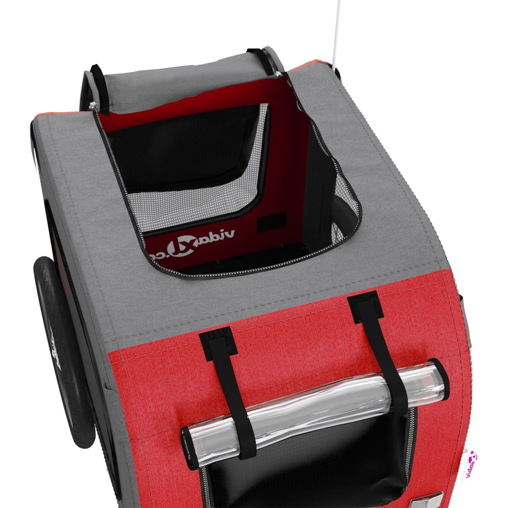 Glamorous Pups : vidaXL Pet Bike Trailer Red and Grey Oxford fabric, Iron, PVC Compact