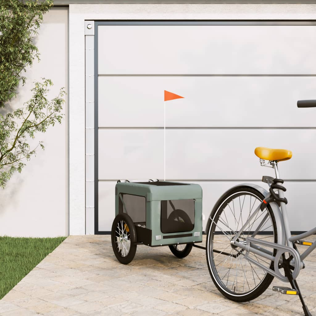 Glamorous Pups : vidaXL Pet Bike Trailer Grey and Black Oxford Fabric, Iron, PVC Medium