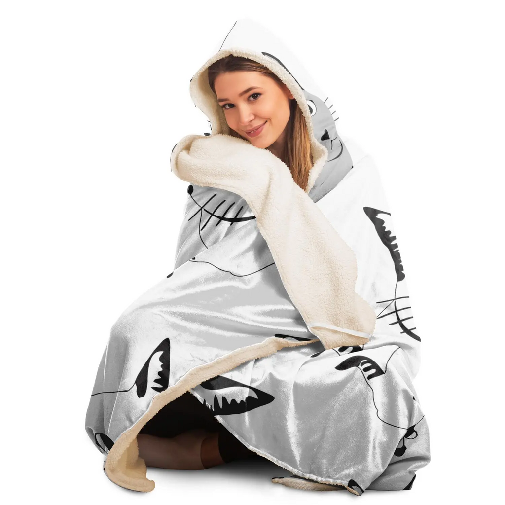Glamorous Pups : Cute Cat Pattern Hooded Blanket
