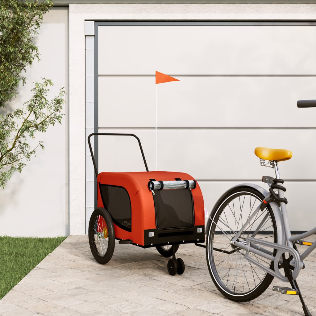 Glamorous Pups : vidaXL Pet Bike Trailer Orange and Black Oxford Fabric, Iron, PVC Small