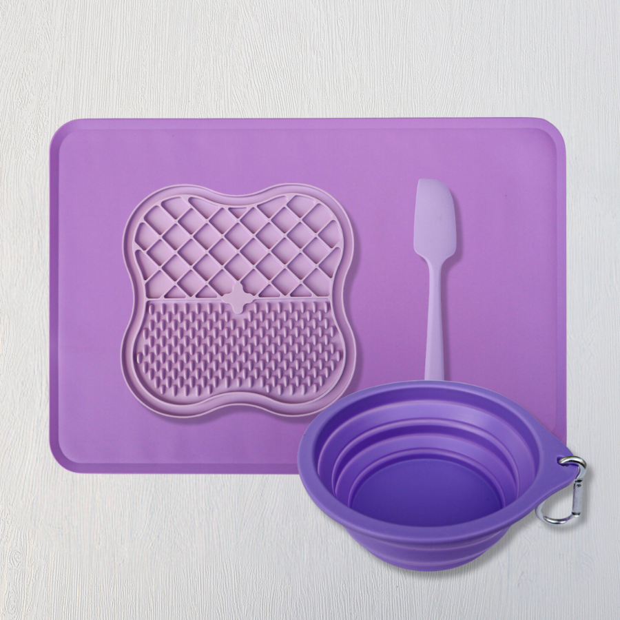 Glamorous Pups : Pet Slow Feeding Set – Silicone Slow Feeder, Licking Plate & Travel Bowl for Puppies & Small Breeds