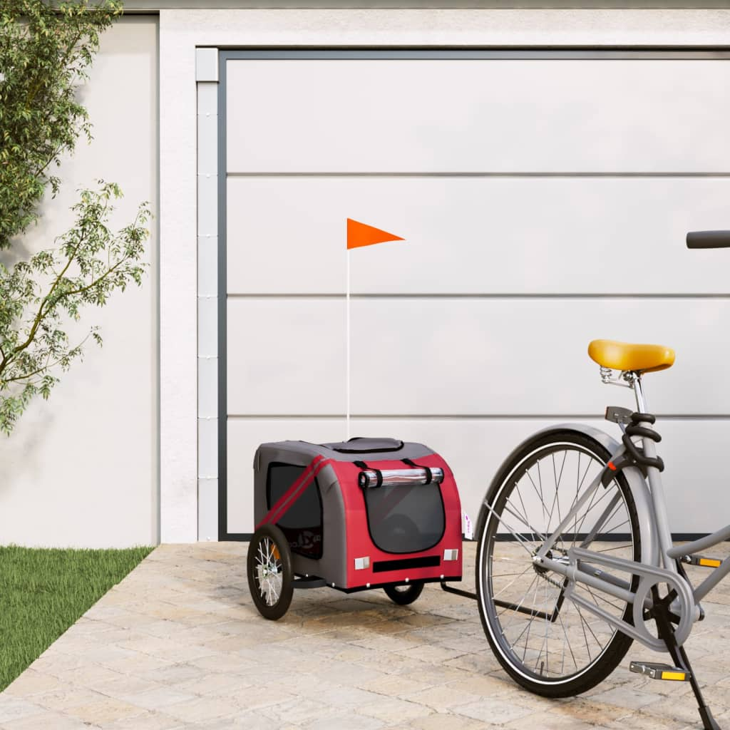 Glamorous Pups : vidaXL Pet Bike Trailer Red and Grey Oxford fabric, iron, PVC Foldable