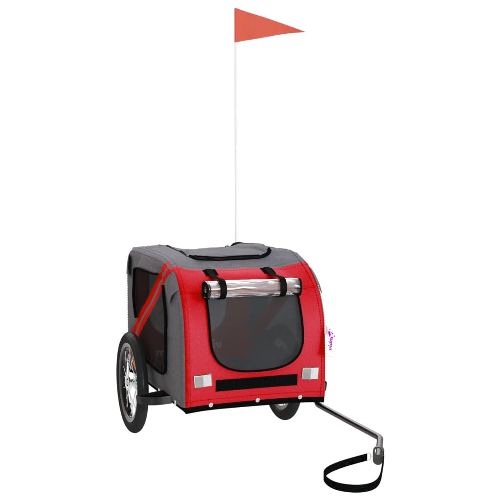 Glamorous Pups : vidaXL Pet Bike Trailer Red and Grey Oxford fabric, iron, PVC Foldable