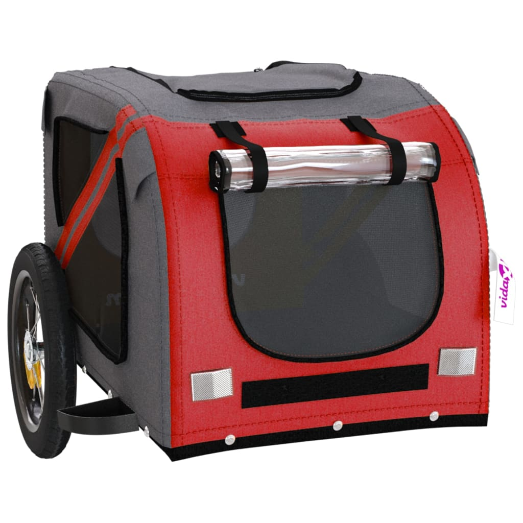 Glamorous Pups : vidaXL Pet Bike Trailer Red and Grey Oxford fabric, Iron, PVC One Size
