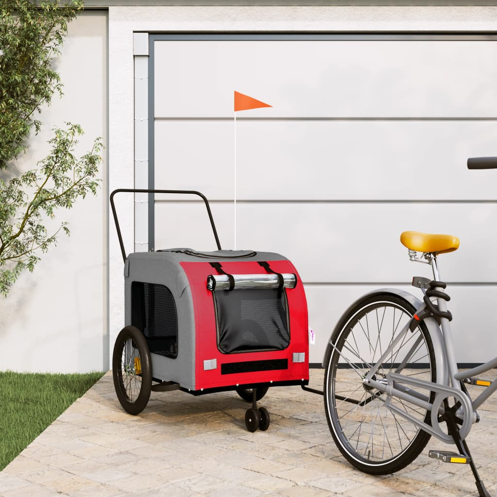 Glamorous Pups : vidaXL Pet Bike Trailer Red and grey Oxford fabric, iron, PVC Small