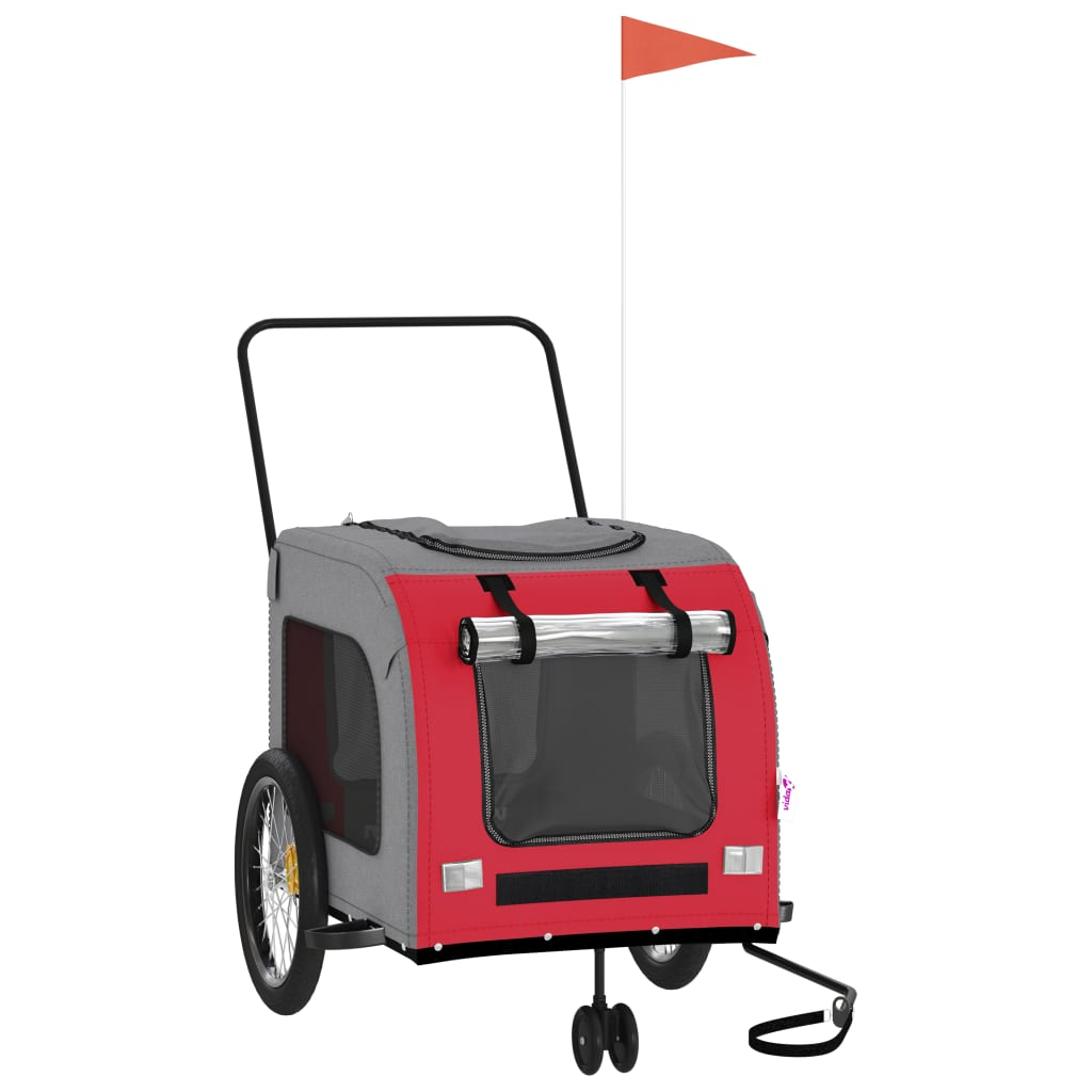 Glamorous Pups : vidaXL Pet Bike Trailer Red and grey Oxford fabric, iron, PVC Small