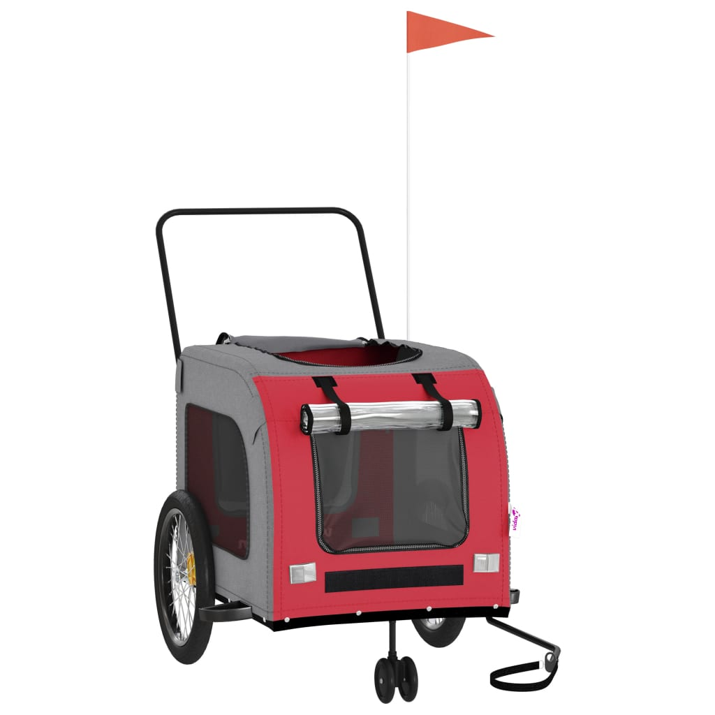Glamorous Pups : vidaXL Pet Bike Trailer Red and grey Oxford fabric, iron, PVC Small