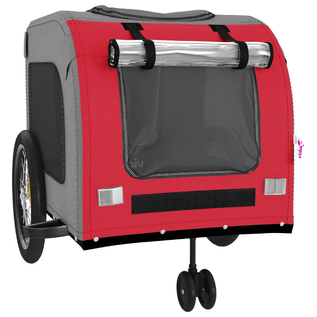 Glamorous Pups : vidaXL Pet Bike Trailer Red and grey Oxford fabric, iron, PVC Small
