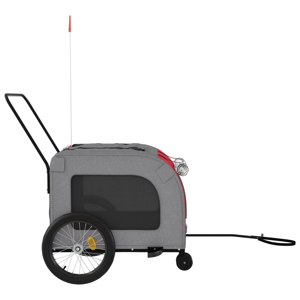 Glamorous Pups : vidaXL Pet Bike Trailer Red and grey Oxford fabric, iron, PVC Small