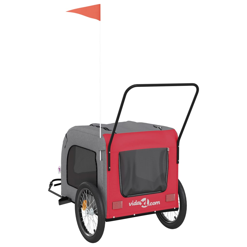 Glamorous Pups : vidaXL Pet Bike Trailer Red and grey Oxford fabric, iron, PVC Small