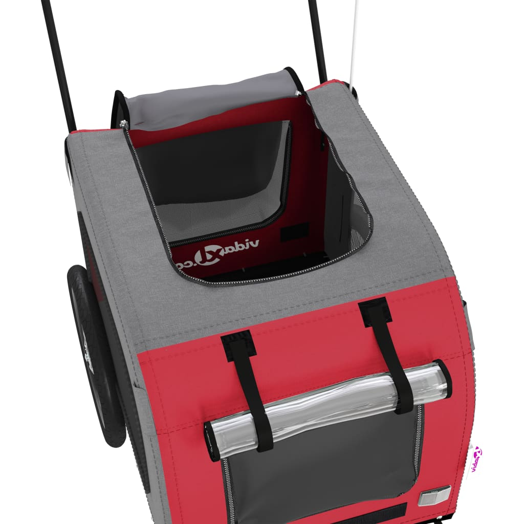 Glamorous Pups : vidaXL Pet Bike Trailer Red and grey Oxford fabric, iron, PVC Small