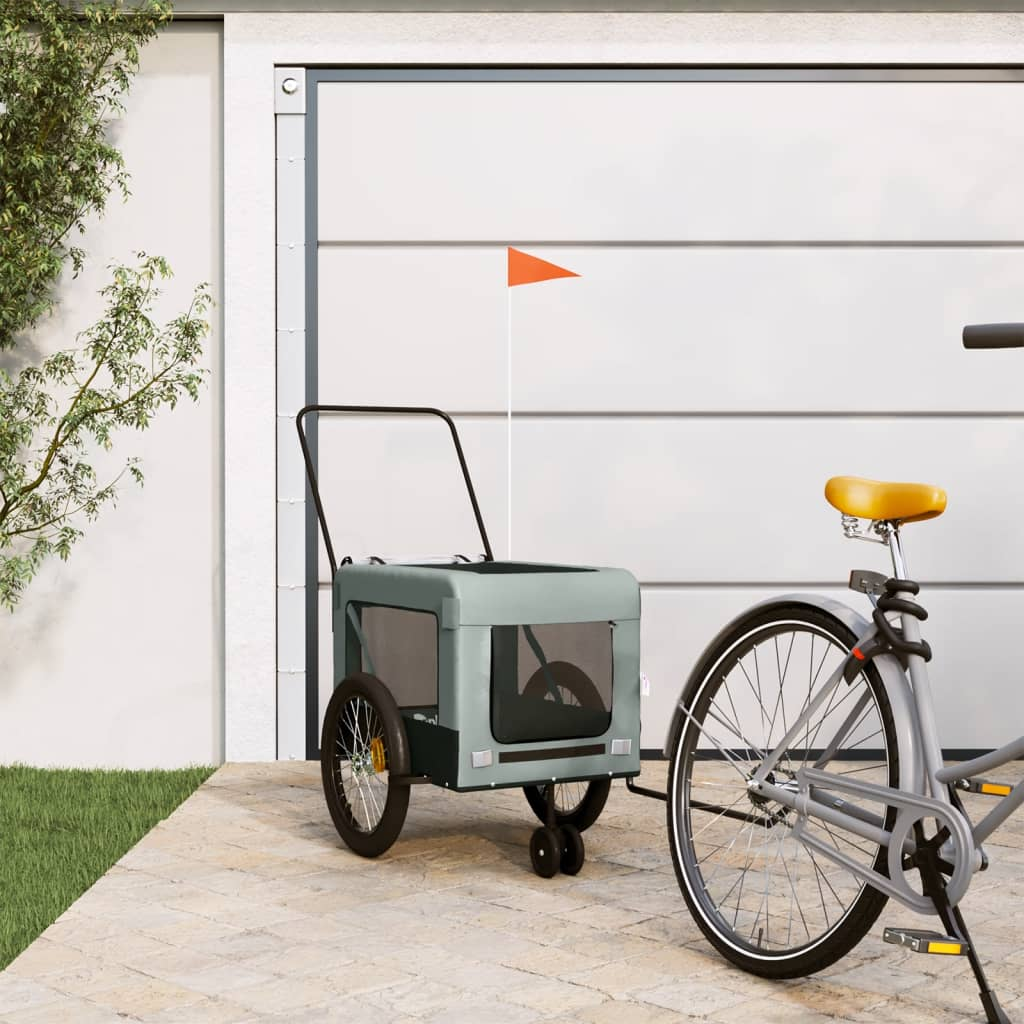 Glamorous Pups : vidaXL Pet Bike Trailer Grey and black Oxford fabric, iron, PVC Medium