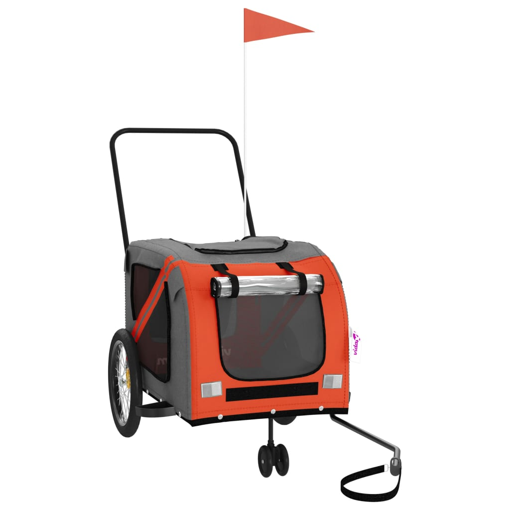 Glamorous Pups : vidaXL Pet Bike Trailer Orange and Grey Oxford Fabric, Iron, PVC Medium