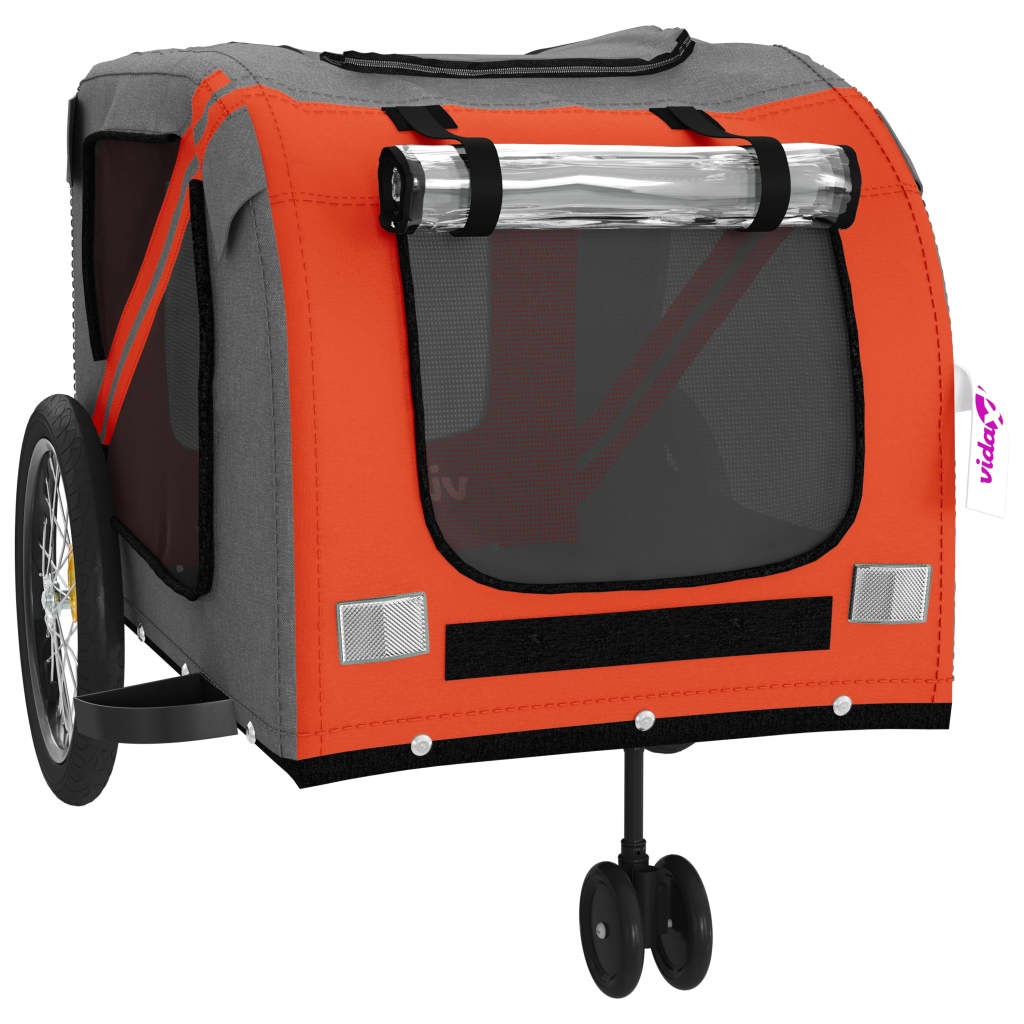 Glamorous Pups : vidaXL Pet Bike Trailer Orange and Grey Oxford Fabric, Iron, PVC Medium