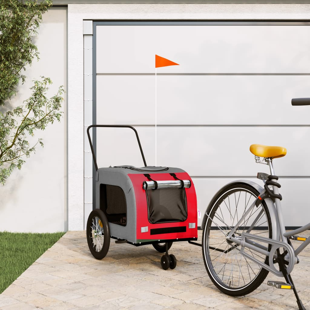 Glamorous Pups : vidaXL Pet Bike Trailer Red and Grey Oxford Fabric and Iron