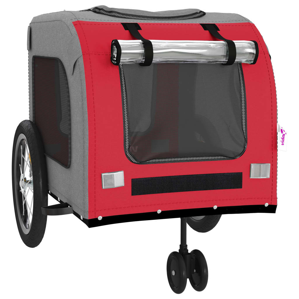Glamorous Pups : vidaXL Pet Bike Trailer Red and Grey Oxford Fabric and Iron