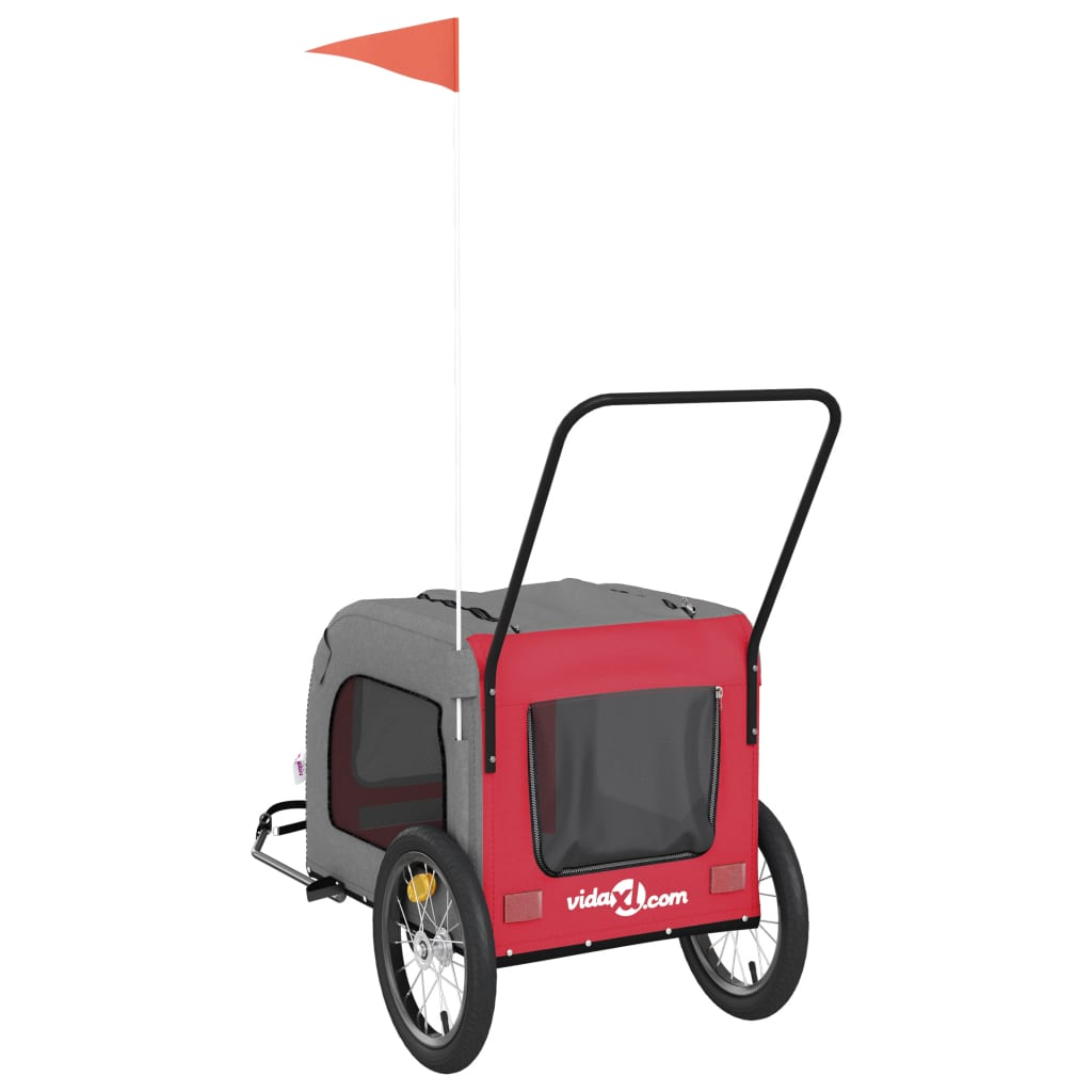 Glamorous Pups : vidaXL Pet Bike Trailer Red and Grey Oxford Fabric and Iron