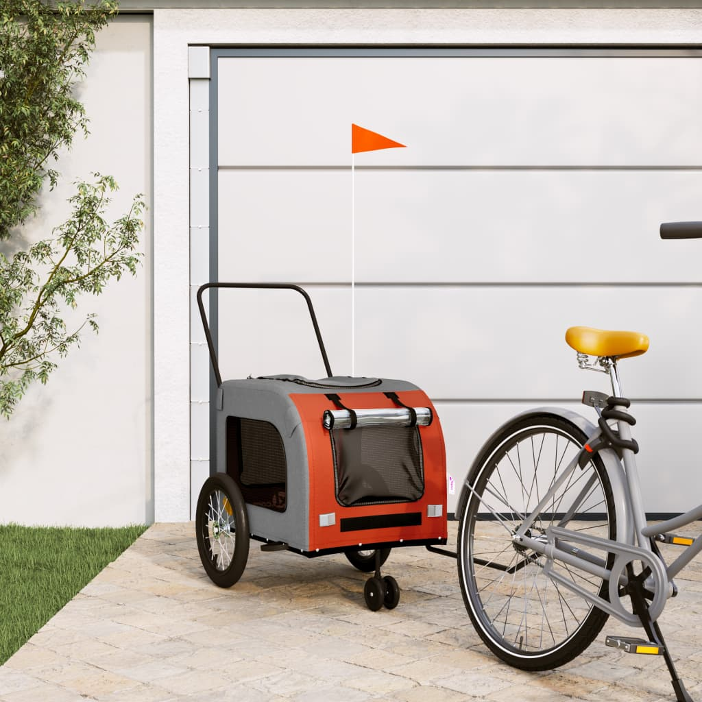 Glamorous Pups : vidaXL Pet Bike Trailer Orange and Grey Oxford fabric, Iron, PVC Compact