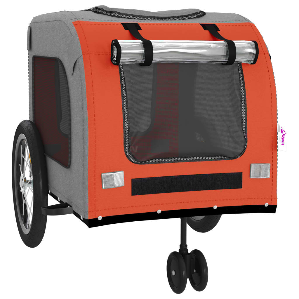 Glamorous Pups : vidaXL Pet Bike Trailer Orange and Grey Oxford fabric, Iron, PVC Compact
