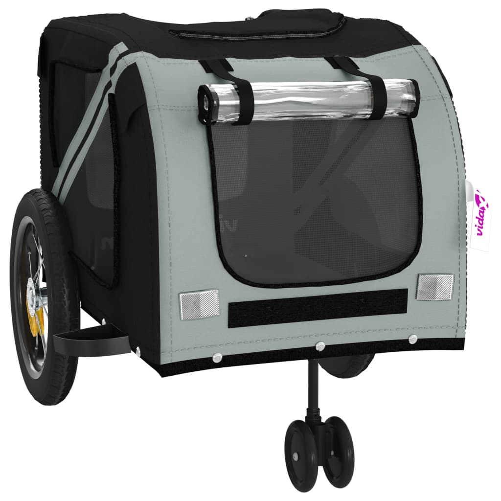 Glamorous Pups : vidaXL Pet Bike Trailer Grey and Black Oxford Fabric, Iron, PVC Sturdy