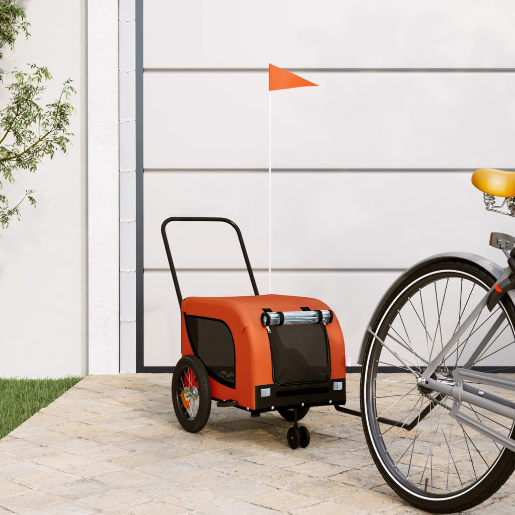 Glamorous Pups : vidaXL Pet Bike Trailer Orange and Black Oxford Fabric, Iron, PVC Small