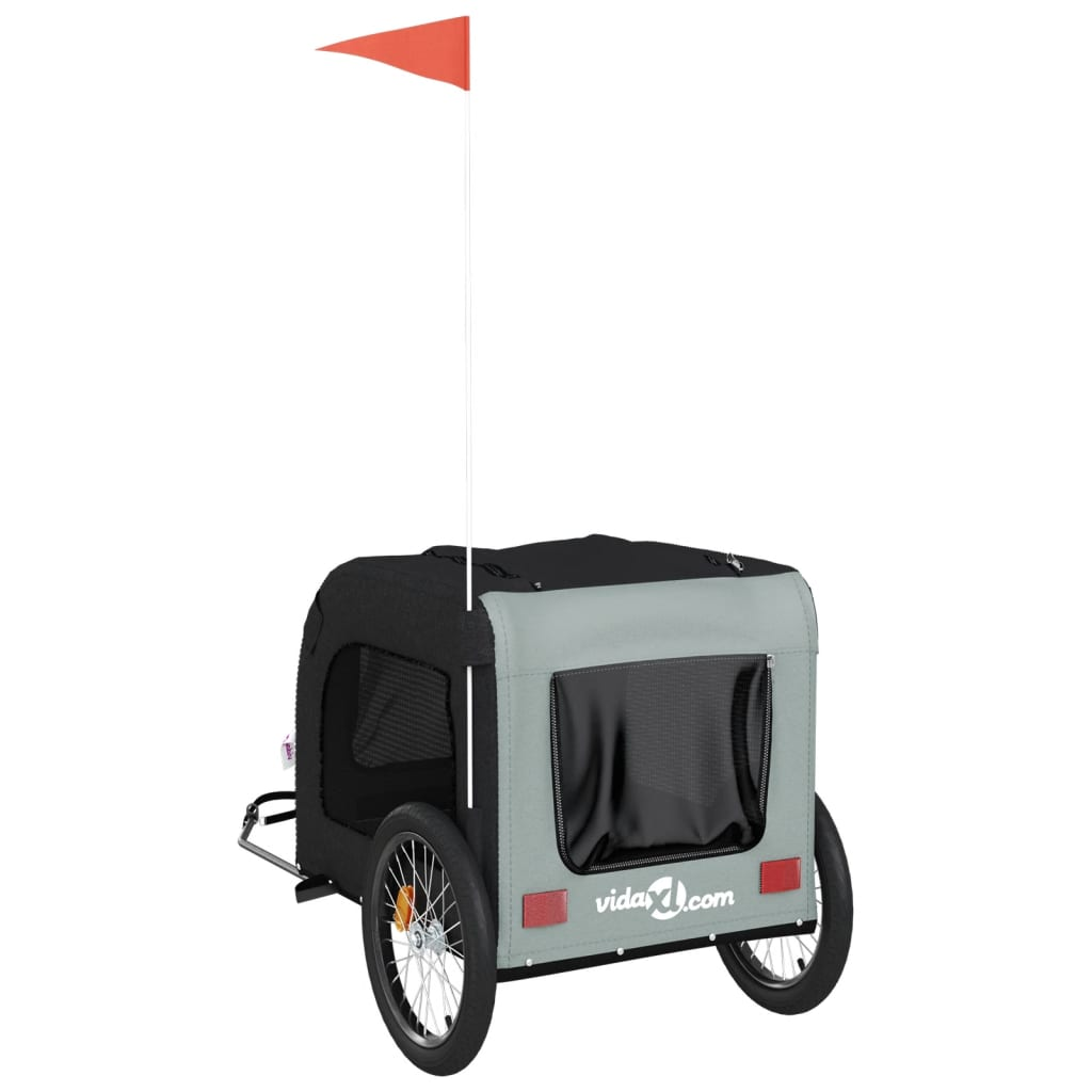 Glamorous Pups : vidaXL Pet Bike Trailer Grey and Black Oxford fabric, Iron, PVC Small